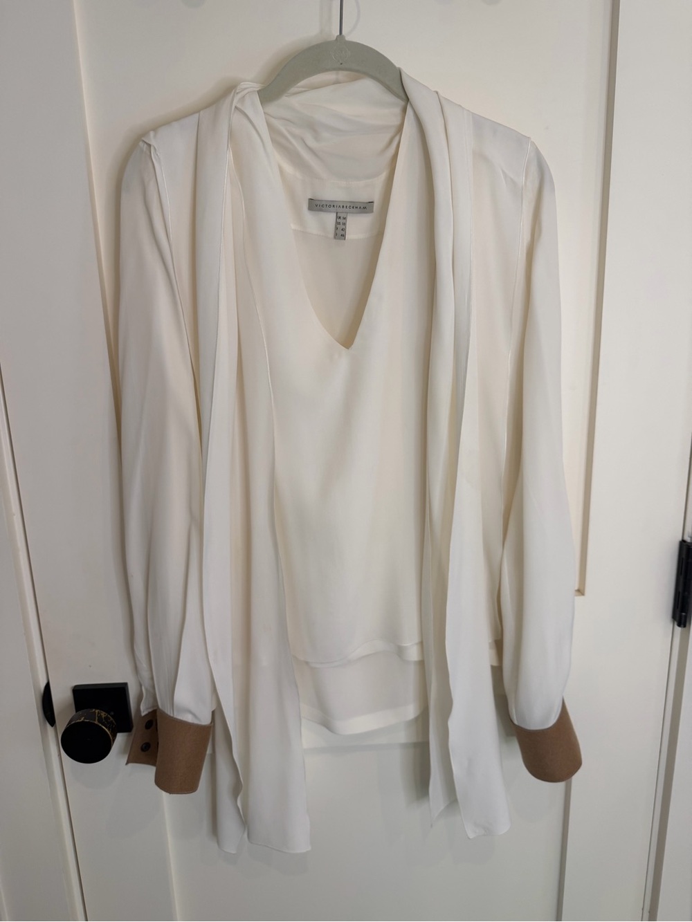 Victoria Beckham Cream Blouse with Tan Cuff Detail